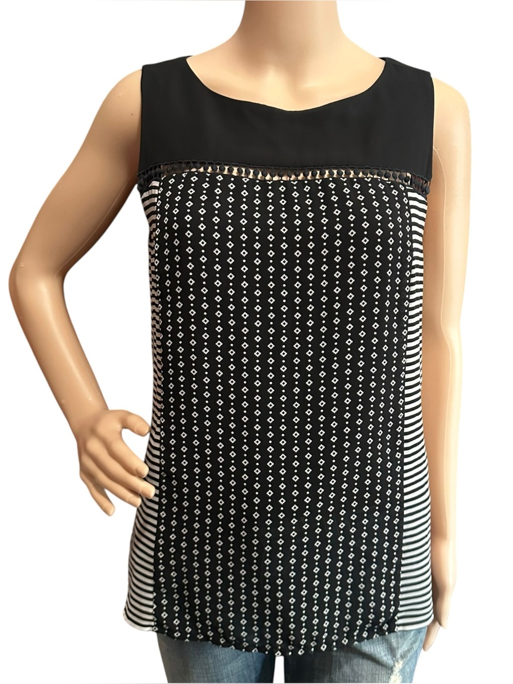 Ann Taylor sleeveless mixed-print tank top Sz Small